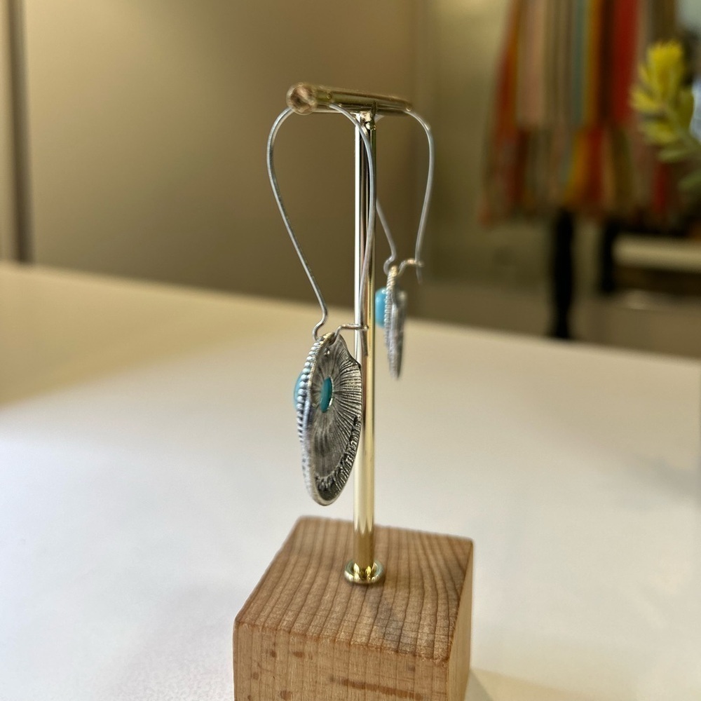 Turquoise and Silver-Tone Dangle Earrings - Picture 2 of 5
